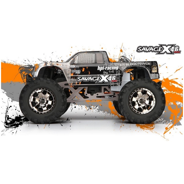 SAVAGE X 4.6 NITRO TRUCK BODY (SILVER/BLACK) RTR HPI - Image 1