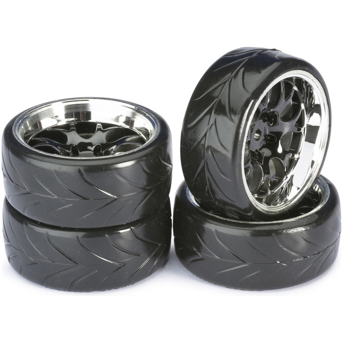 Wheel Set Drift LP " Comb / Profile A" black/chrome 1:10 (4 pcs) Absima - Image 1