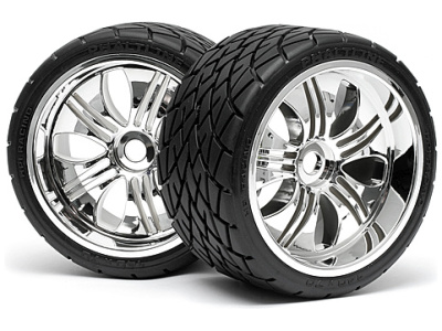 Pneus Mount Phaltline Tyre (140x70mm) Tremor Wheel Chrome (2) HPI