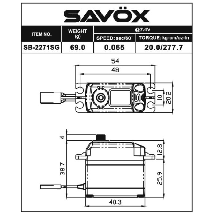 Servo HV Digital Brushless Speed (0.06s 20kg) Steel Gear Savox - Image 4