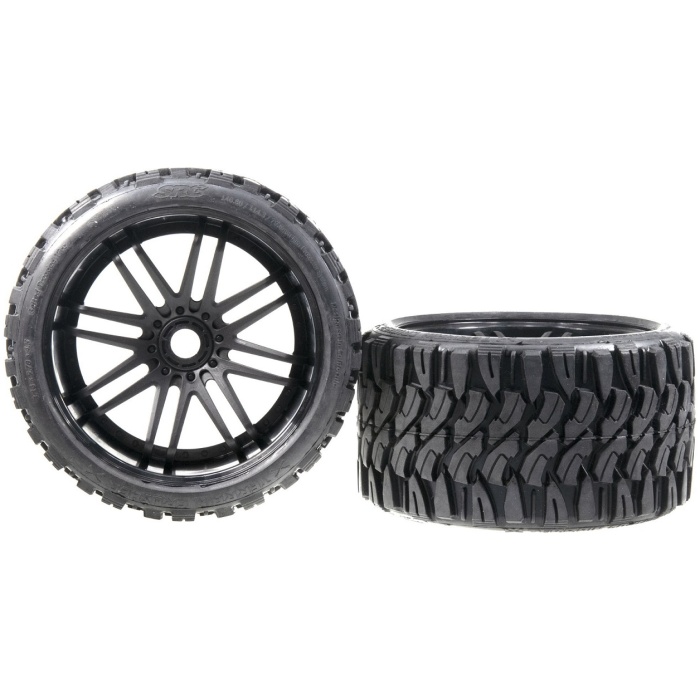 PNEUS TERRAIN CRUSHER BELTED TYRE ON BLACK 17MM WHEELS 1/4 OFFSET SWEEP RC - Image 3