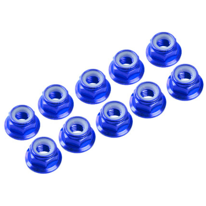 Aluminum M3 Nylon Nut Flanged Blue (10) Ultimate Racing - Image 1