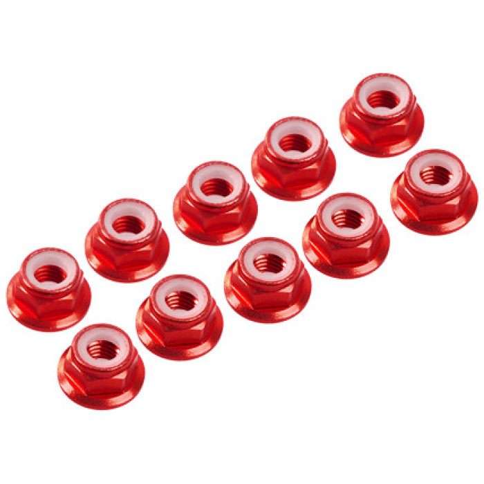 Aluminum M3 Nylon Nut Flanged Red (10) Ultimate Racing - Image 1