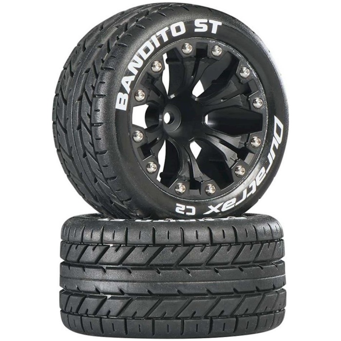 Bandito ST 2.8 Mounted Rear Truck Tires Black (2) (1/2 Offset) w/12mm Hex DuraTrax - Image 1