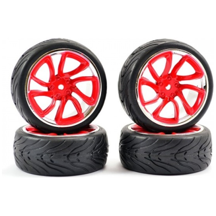 WHEEL 1/10 STREET TREAD TYRE TRI 5 RED/CHROME (4) FASTRAX - Image 1