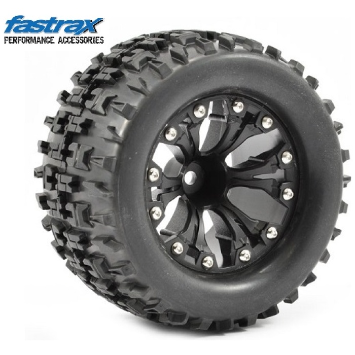 PNEUS 1/10 MT JIGSAW MOUNTED 6 SPOKE BLACK BEARING (2) FASTRAX - Image 1