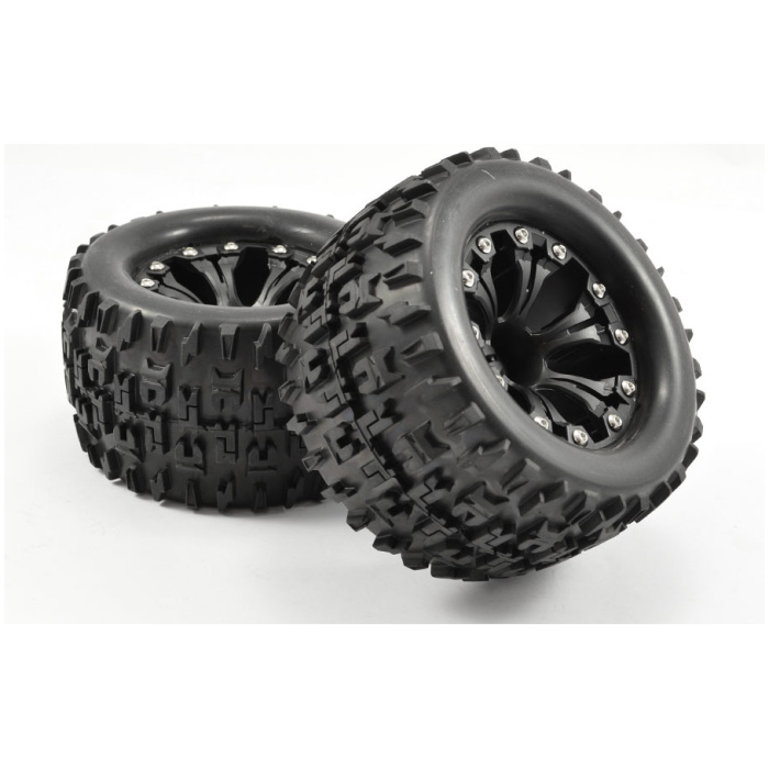 Pneus 1/10 MT Jigsaw Mounted 6-Spoke Black 1/2 Offset (2) Fastrax - Image 1