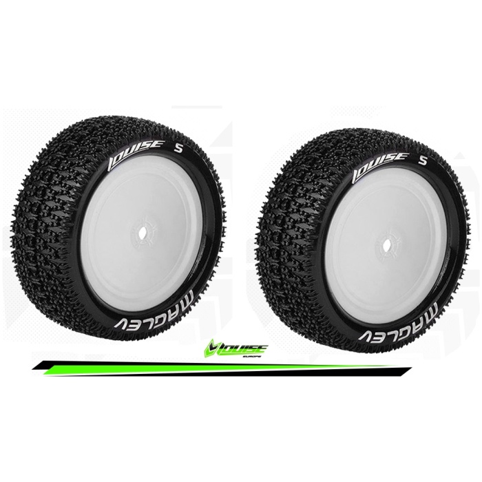 Pneus E-MAGLEV 1/10 Buggy Tire Set Mounted Super Soft White Wheels Hex 12mm 4WD Front Louise - Image 1