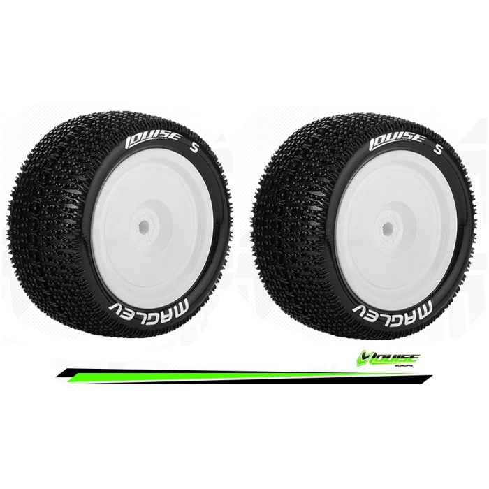Pneus E-MAGLEV 1/10 Buggy Tire Set Mounted Super Soft White Wheels Hex 12mm 4WD Rear Louise - Image 1