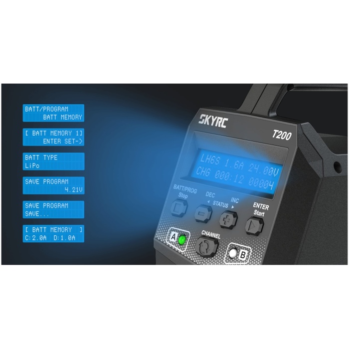 Carregador T200 AC/DC DUO LiPo 1-6S 12A 100W Charger SkyRC - Image 4
