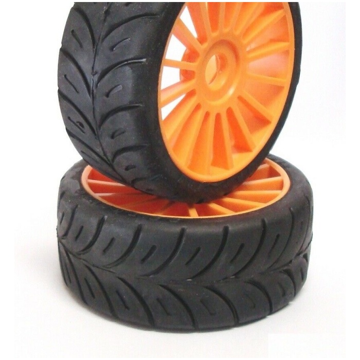 Pneus 1/8 GT Sport Hard Pre-Mounted On Multi Spoke Orange Wheel (2) SP Racing - Image 1