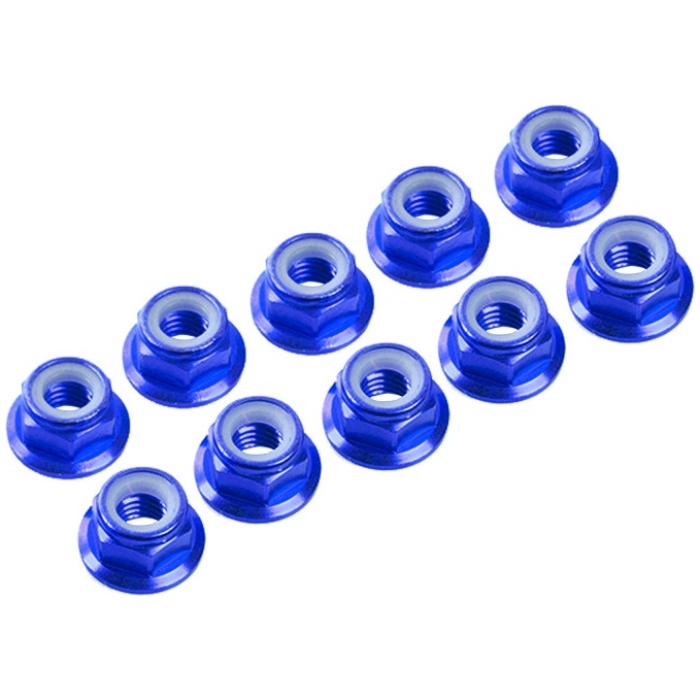 Porca 4mm Alumínio NYLON NUT Flange BLUE (10) Ultimate Racing - Image 1