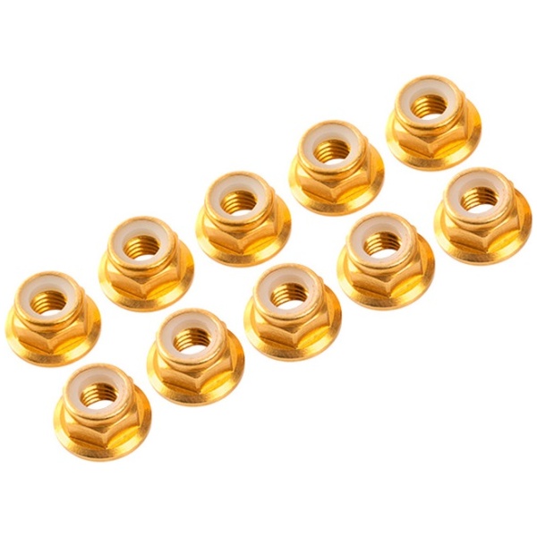 Porca 4mm Alumínio NYLON NUT Flange GOLD (10) Ultimate Racing