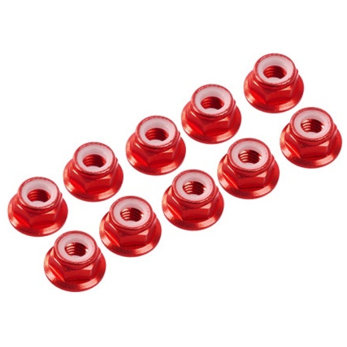 Porca 4mm Alumínio NYLON NUT Flange RED (10) Ultimate Racing - Image 1