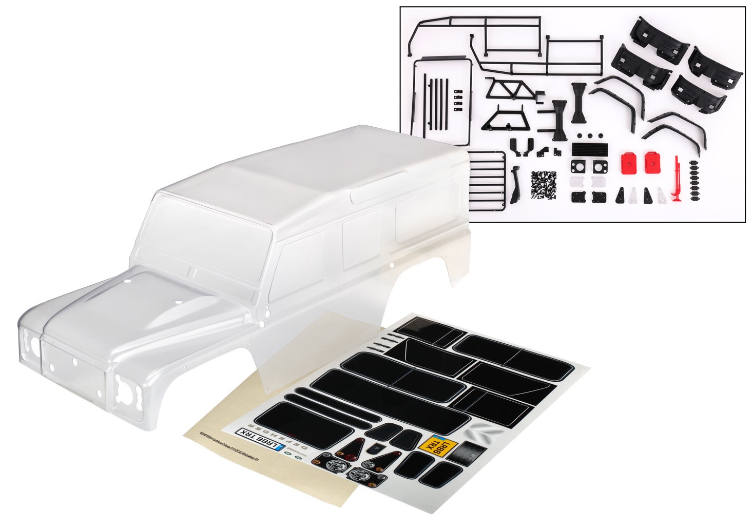 8011p-carrocaria-body-land-rover-defender-complete-clear-traxxas-rc.jpg Carroçaria Body Land Rover Defender 1/10 Complete Clear Traxxas - Image 1