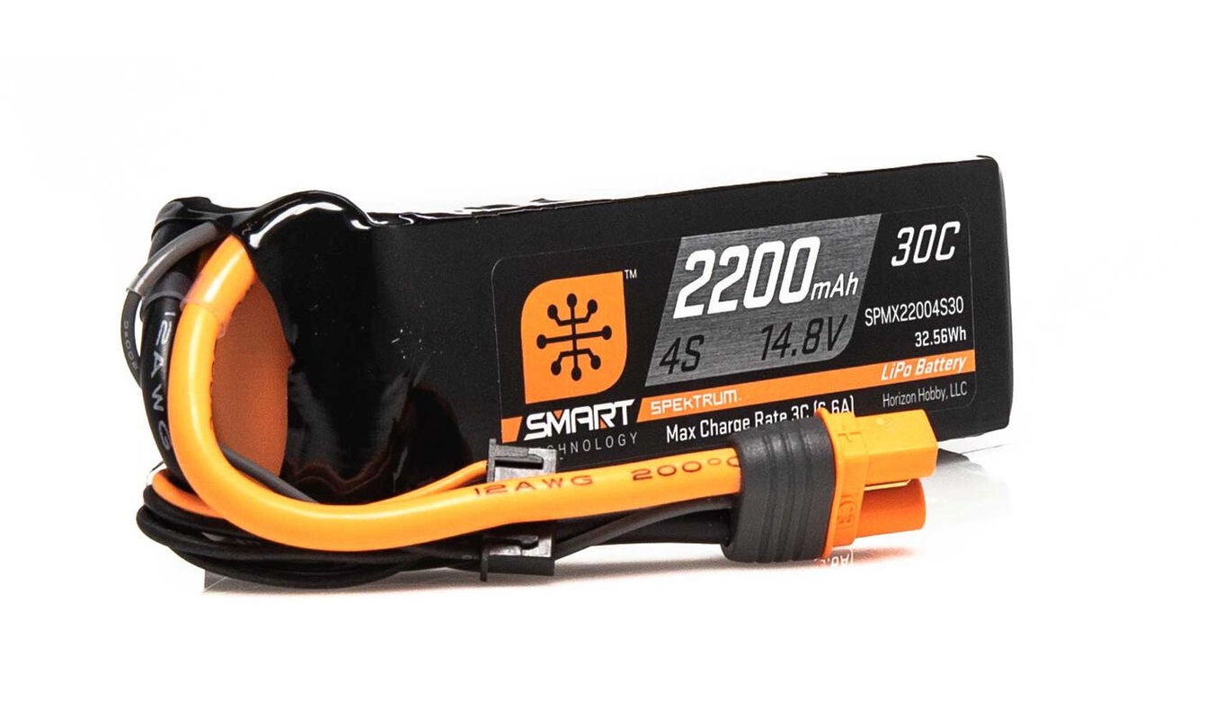 spmx22004s30-battery-smart-lipo-2200mah-4s-14.8v-30c-ic3-spektrum Battery Smart LiPo 2200mAh 4S 14.8V 30C IC3 SPEKTRUM - Image 1