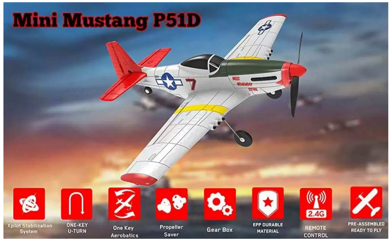 Avião P-51D Mustang 4Ch 400mm Brushed w/Gyro EPP RTF Volantex - Image 2