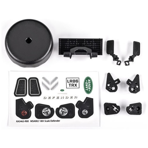 Grille/ Mirrors, Spare Tire Cover, Body Decal Sheet Traxxas