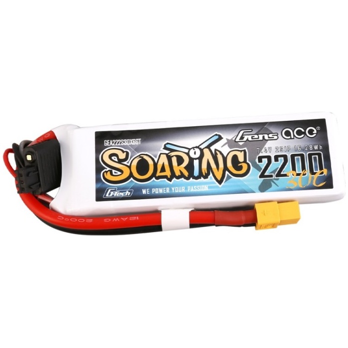Bateria G-Tech Soaring 2200mAh 7.4V 30C 2S1P LiPO XT60 Plug Gens Ace - Image 1