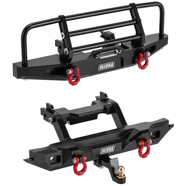 CNC Aluminum Front Rear Bumper With Lights For 1/18 TRX4M Defender INJORA