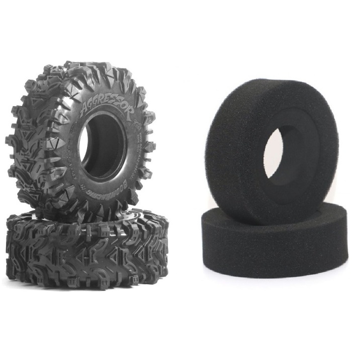 AGGRESSOR 1.9" Rock Crawling Tire 4.75"x1.75" GEKKO BLACK w/ 2-Stage Soft Open Hard Closed Foam Insert (2) Boom Racing - Image 1