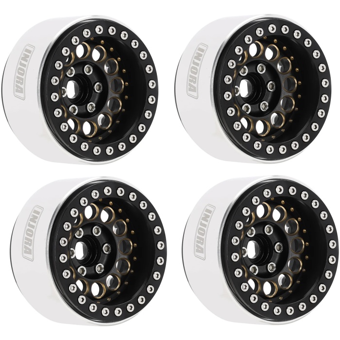 Jantes 1.9" Super Heavy Brass Aluminum Beadlock Wheels Offset 10mm 1/10 RC Crawlers Black (4) INJORA - Image 1