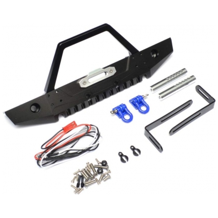 Axial SCX10 Steel Tough Front Stubby Bumper W/ Hooks and Led Light 1 Set Black Team Raffee Co. - Image 1
