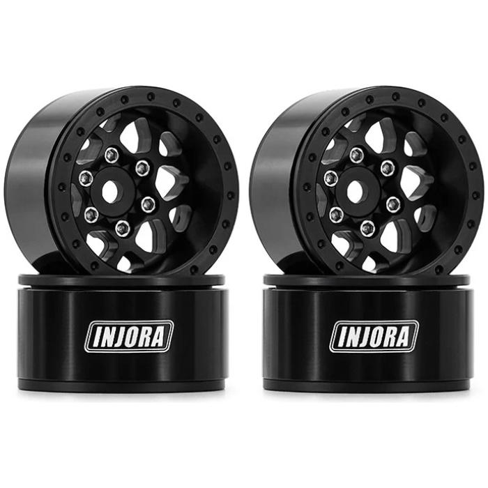 Jantes 1.0" Aluminum Beadlock Wheels 1/24 1/18 RC Crawler Black (4) Injora - Image 1