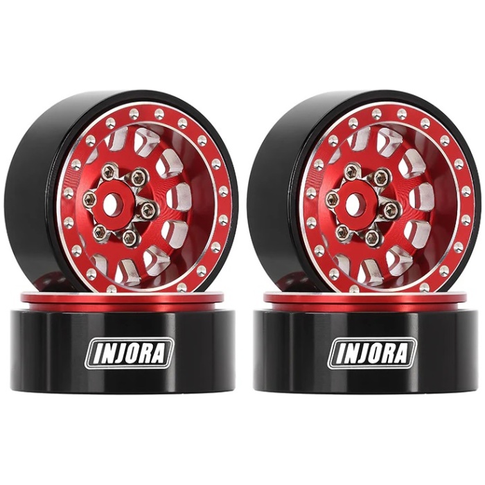 Jantes 1.0 Plus Aluminum Beadlock Wheels for 1/24 1/18 RC Crawler Red (4) Injora - Image 1