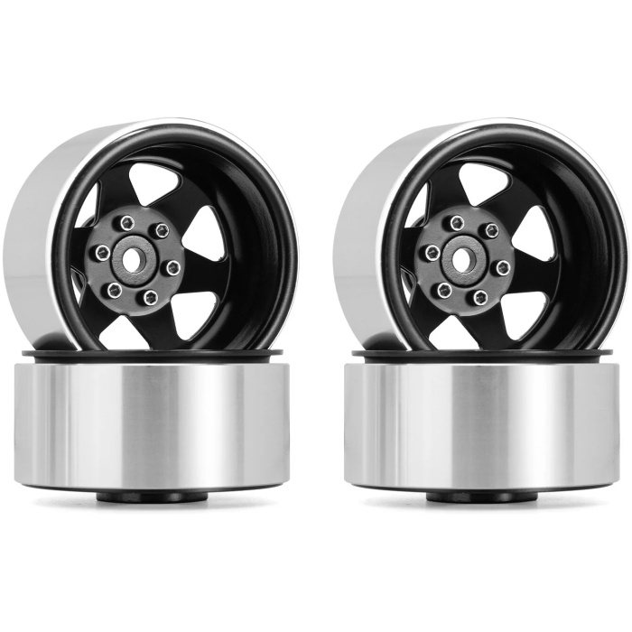 Jantes 1.9" Offset -8.9mm Deep Dish Stamped Beadlock Wheel Rims 1/10 RC Crawlers Black (4) Injora - Image 1