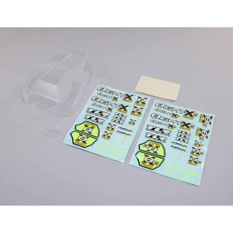 body-set-clear-w-decals-8x-8xe-2-0-tlr-racing.jpg Body Set, Clear, w/Decals: 8X, 8XE 2.0 TLR RACING - Image 1