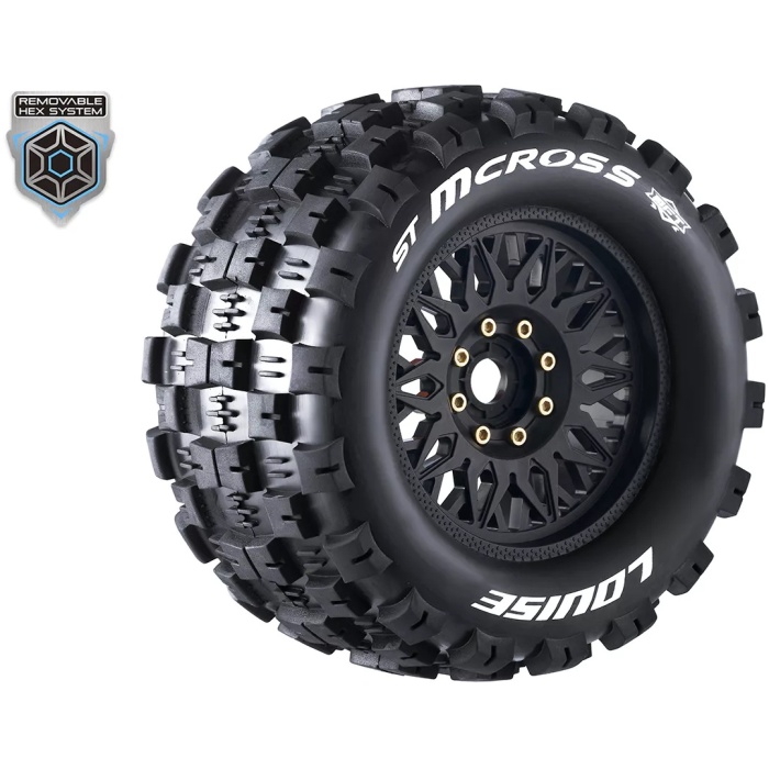 MFT ST-MCROSS 1/8 Stadium Truck Tire Sport Black Wheels Removable 0" 1/2" OFFSET HEX 17mm LOUISE - Image 1