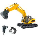 Escavadora RC Escala 1/14 2.4G 15 Canais com Balde em Metal Fundido, Broca e Pinça Huina