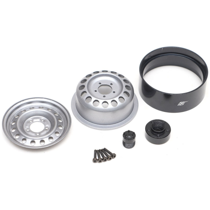 Jantes 1.9" 16-Hole 5-Lug Classic Steelie Reversible Beadlock Wheel w/ XT504 Hub Rear Gun Metal (2) Boom Racing - Image 3