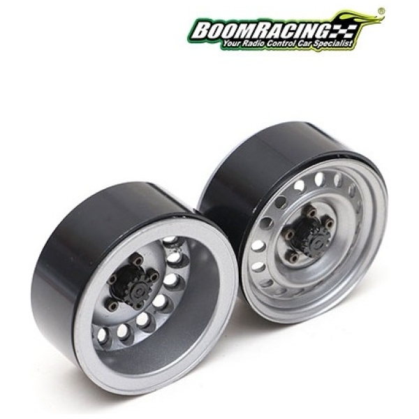 Jantes 1.9" 16-Hole 5-Lug Classic Steelie Reversible Beadlock Wheel w/ XT504 Hub Rear Gun Metal (2) Boom Racing